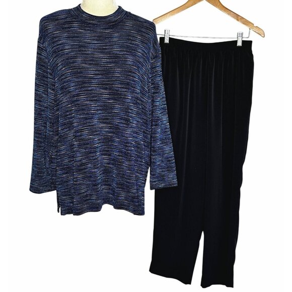 Bon Worth Vintage Pant Set Medium Metallic Knit Top Black Pants Two Piece Outfit - Picture 1 of 10